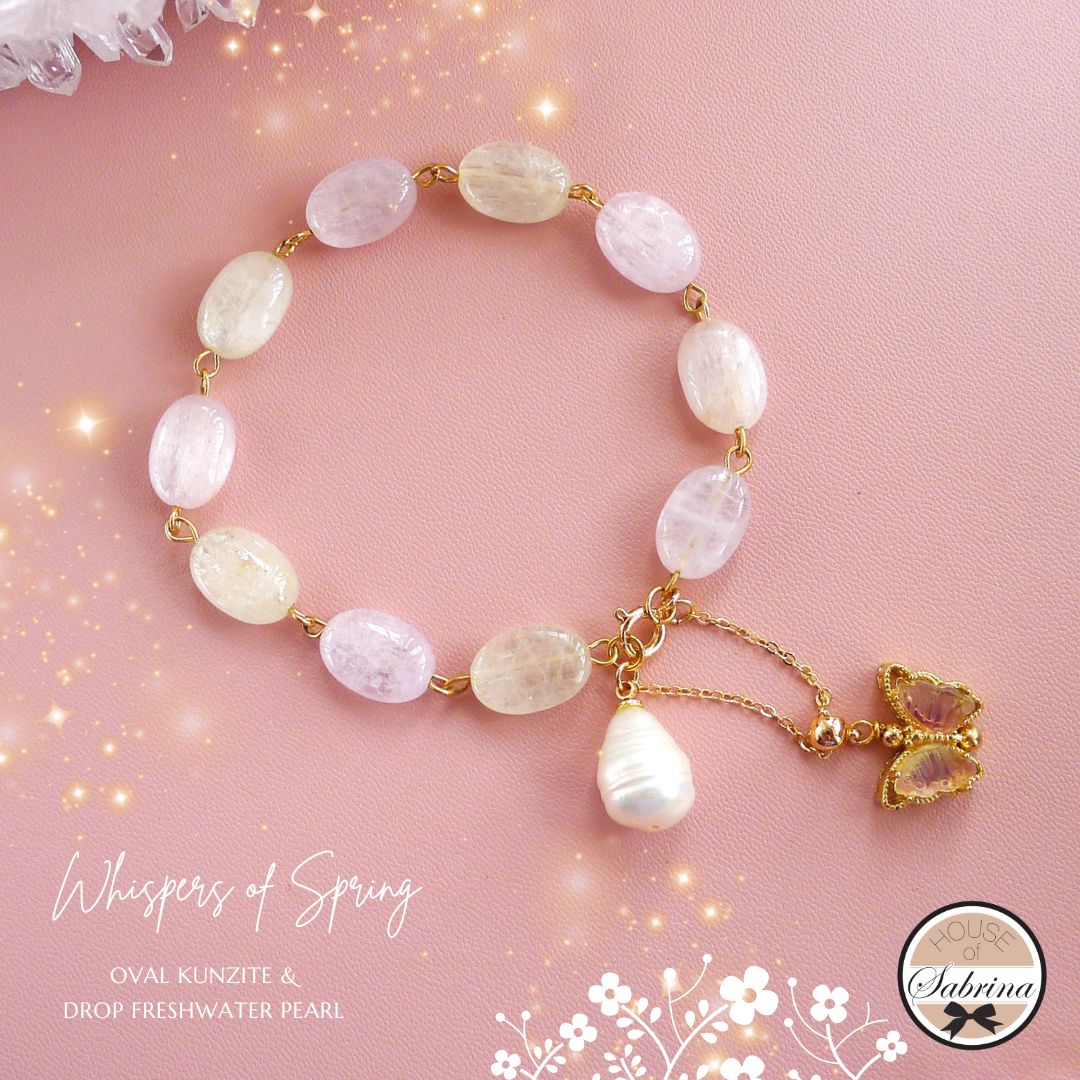 High Grade Oval Kunzite 'Whispers of Spring' Gemstone Lucky Charm Bracelet