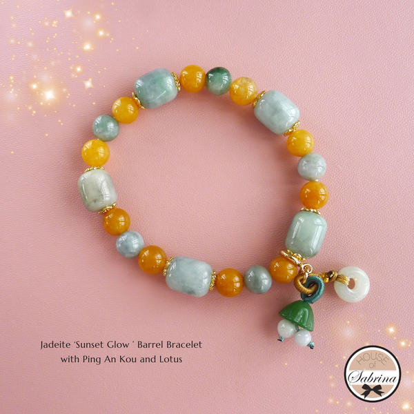 JADEITE 'SUNSET GLOW' GEMESTONE LUCKY CHARM BRACELET