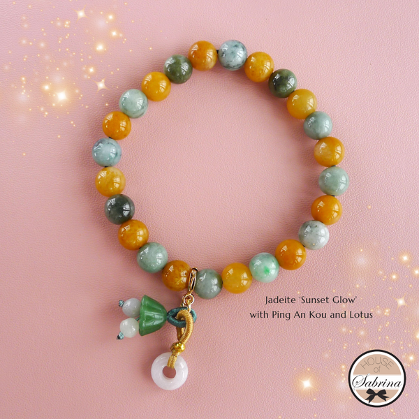 JADEITE 'SUNSET GLOW' GEMESTONE LUCKY CHARM BRACELET