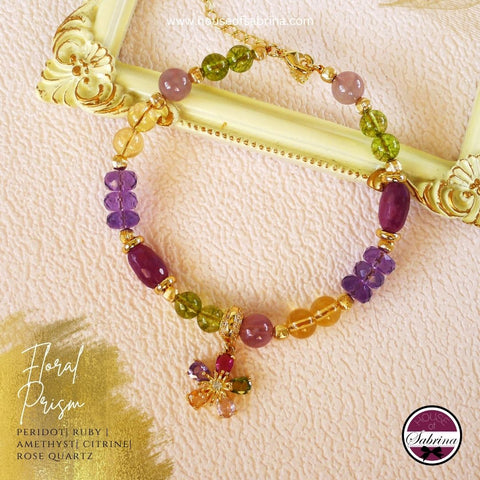Floral Prism - Peridot Citrine Ruby Amethyst Rose Quartz Gemstone Lucky Charm Bracelet