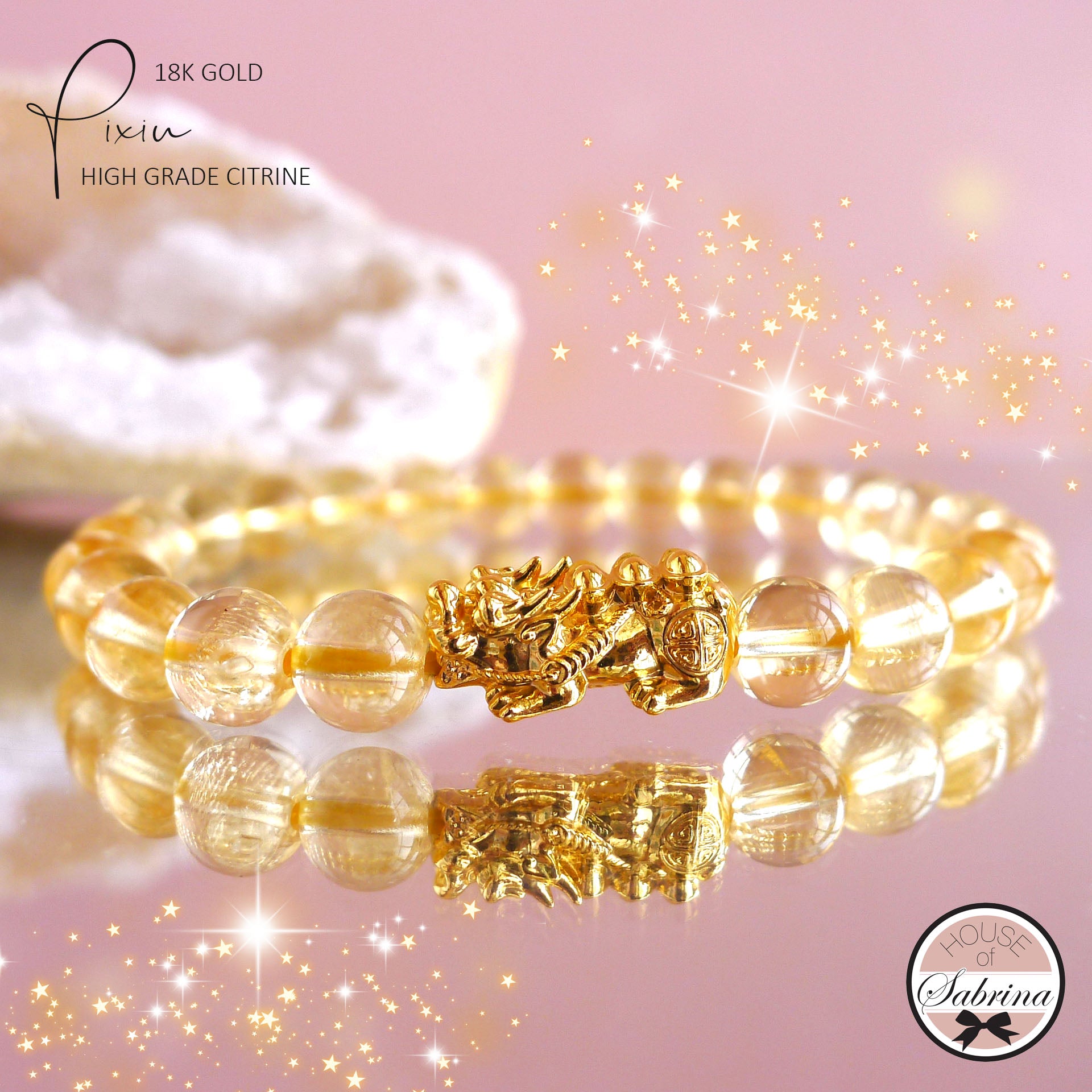18K Gold Pixiu with High Grade Citrine Gemstone Bracelet