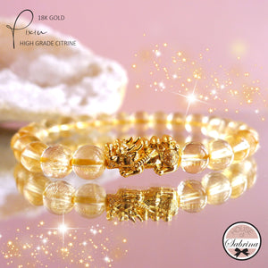 18K Gold Pixiu with High Grade Citrine Gemstone Bracelet