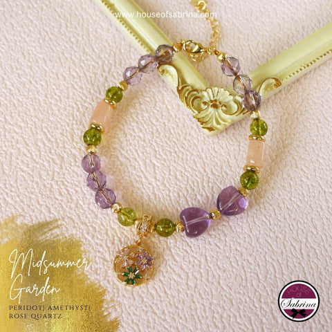 Midsummer Garden - Peridot, Amethyst, Rose Quartz Gemstone Lucky Charm Bracelet