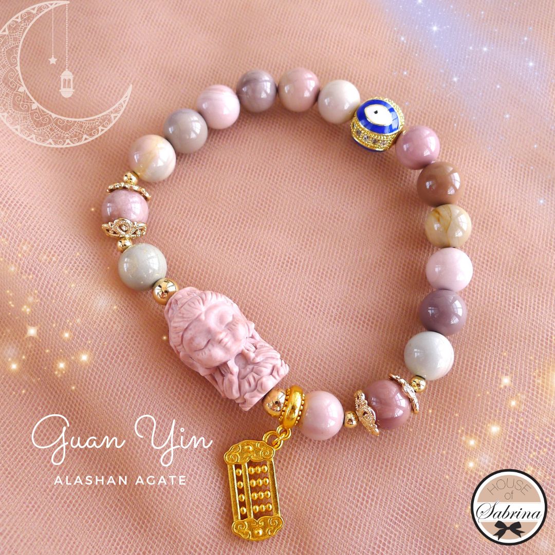 Guan Yin Alashan Agate Gemstone Lucky Charm Bracelet