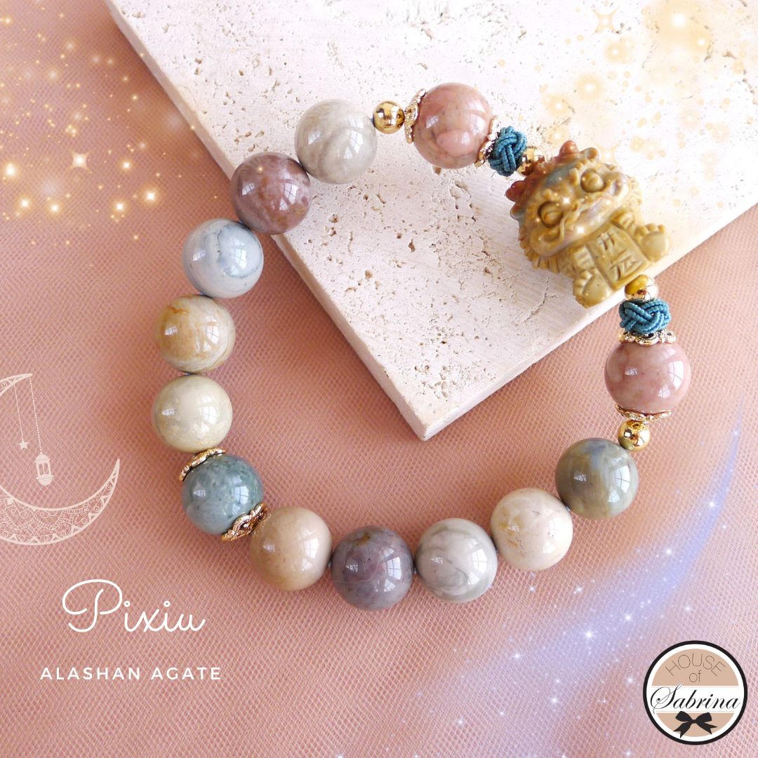 Pixiu Alashan Agate Lucky Charm Gemstone Bracelet