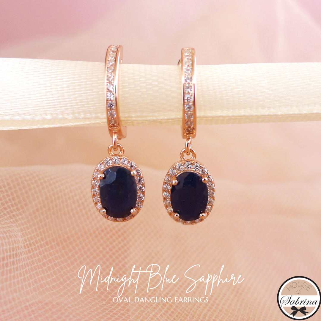 Gem Grade Midnight Blue Sapphire Oval Dangling Earrings
