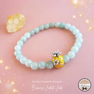 925 Silver Pineapple Prosperity Charm with High Grade Burmese Jadeite Jade Gemstone Lucky Charm Bracelet