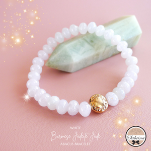 HIGH GRADE WHITE BURMESE JADEITE JADE ABACUS GEMSTONE LUCKY CHARM BRACELET