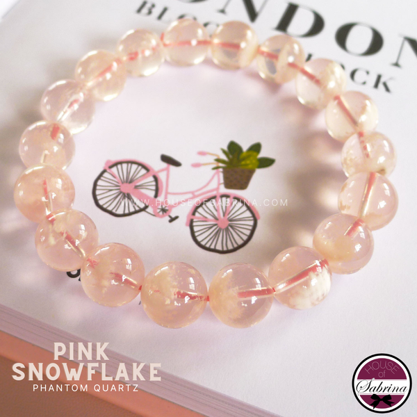 High Grade Pink Snowflake Phantom Quartz Gemstone Lucky Charm Bracelet