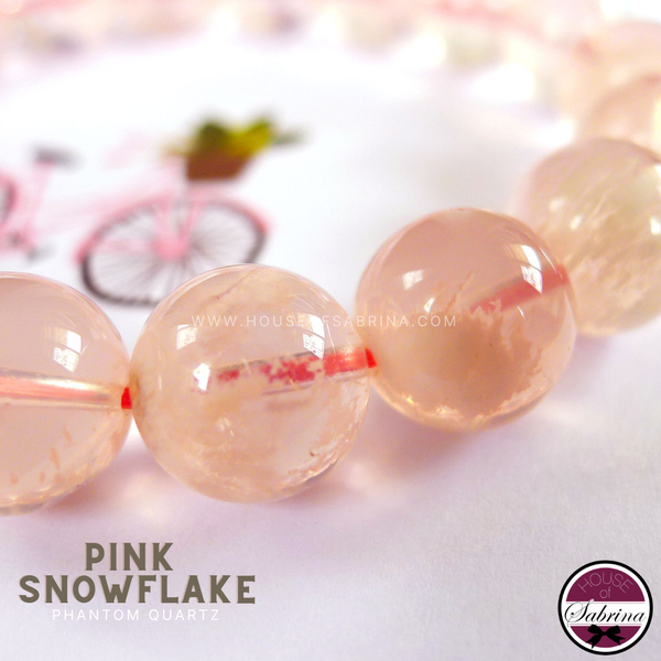 High Grade Pink Snowflake Phantom Quartz Gemstone Lucky Charm Bracelet