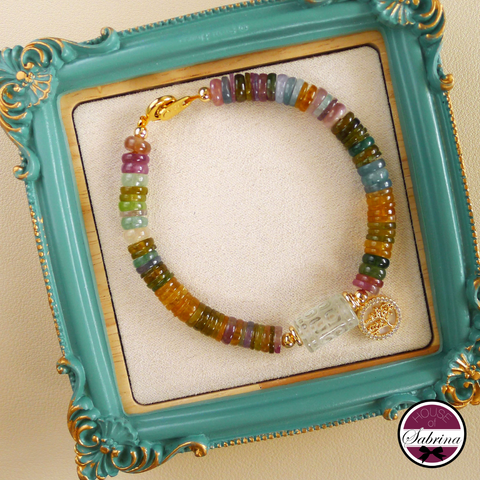 High Grade Tourmaline Abacus Gemstone Bracelet with Fluorite Lucky Turn Gemstone Lucky Charm Bracelet