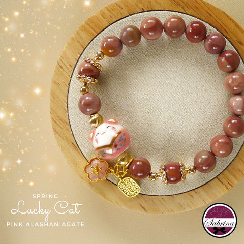 SPRING AMANEKI NEKO PINK ALASHAN LUCKY CHARM GEMSTONE BRACELET