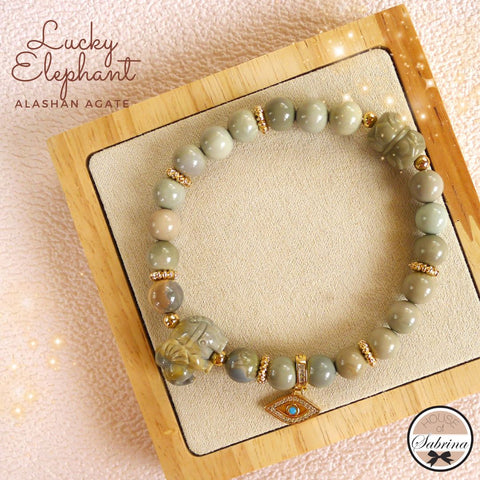 LUCKY ELEPHANT ALASHAN AGATE GEMSTONE LUCKY CHARM BRACELET