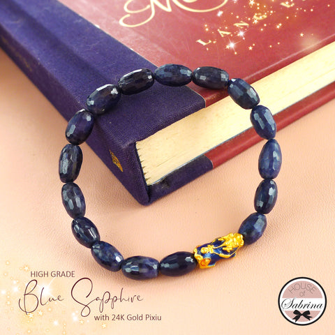 24K GOLD PIXIU HIGH GRADE BLUE SAPPHIRE BRACELET