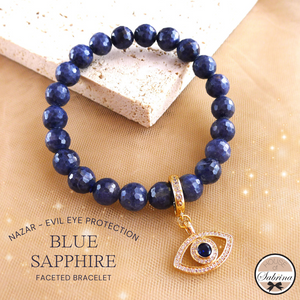 NAZAR - EVIL EYE PROTECTION BLUE SAPPHIRE GEMSTONE LUCKY CHARM BRACELET