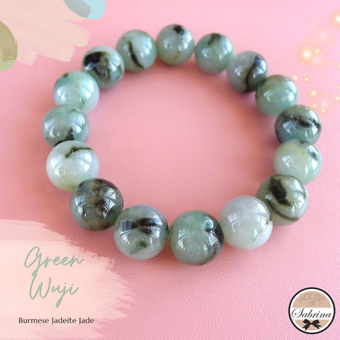 GREEN WUJI BURMESE JADEITE JADE GEMSTONE LUCKY CHARM BRACELET