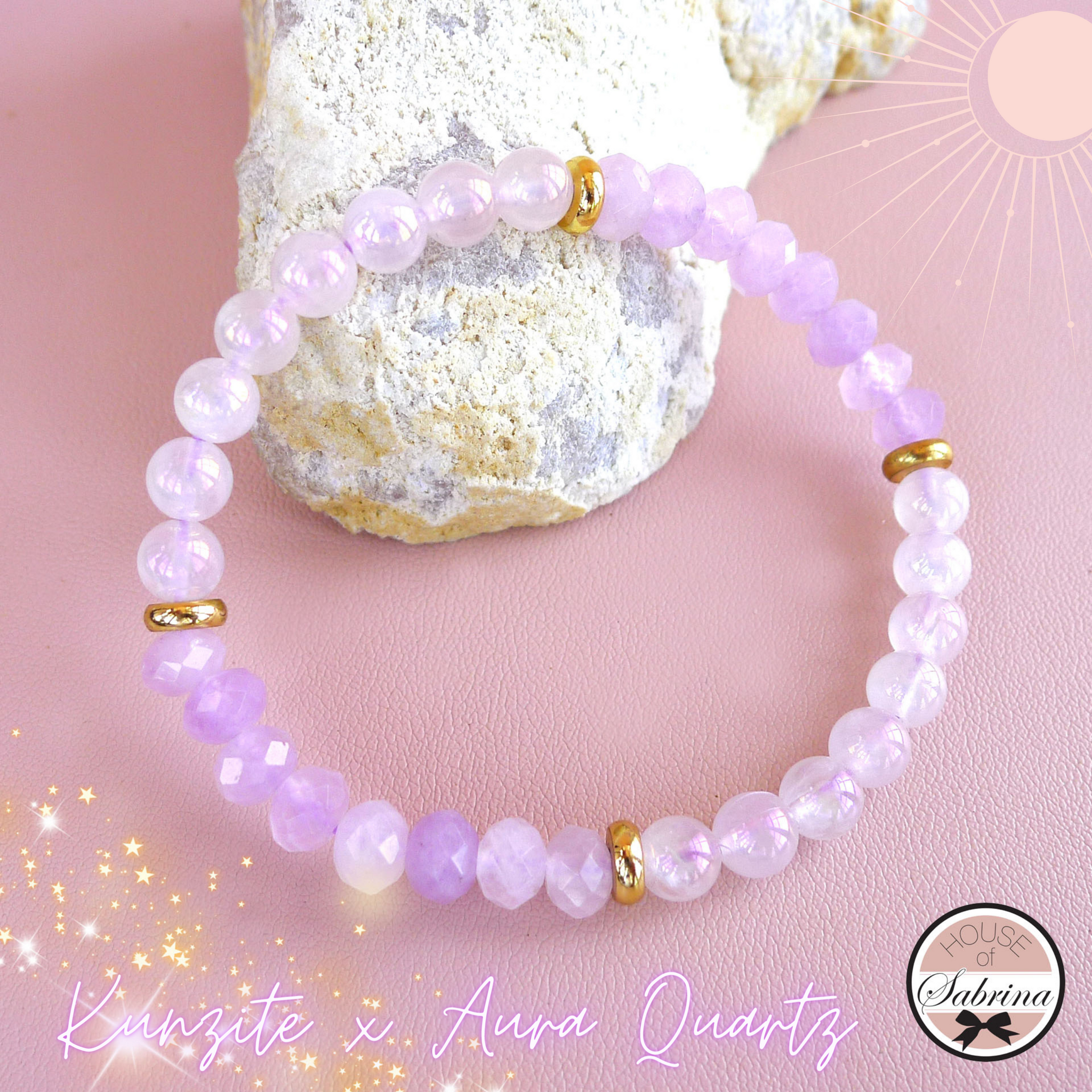Kunzite x Pink Aura Quartz Gemstone Bracelet