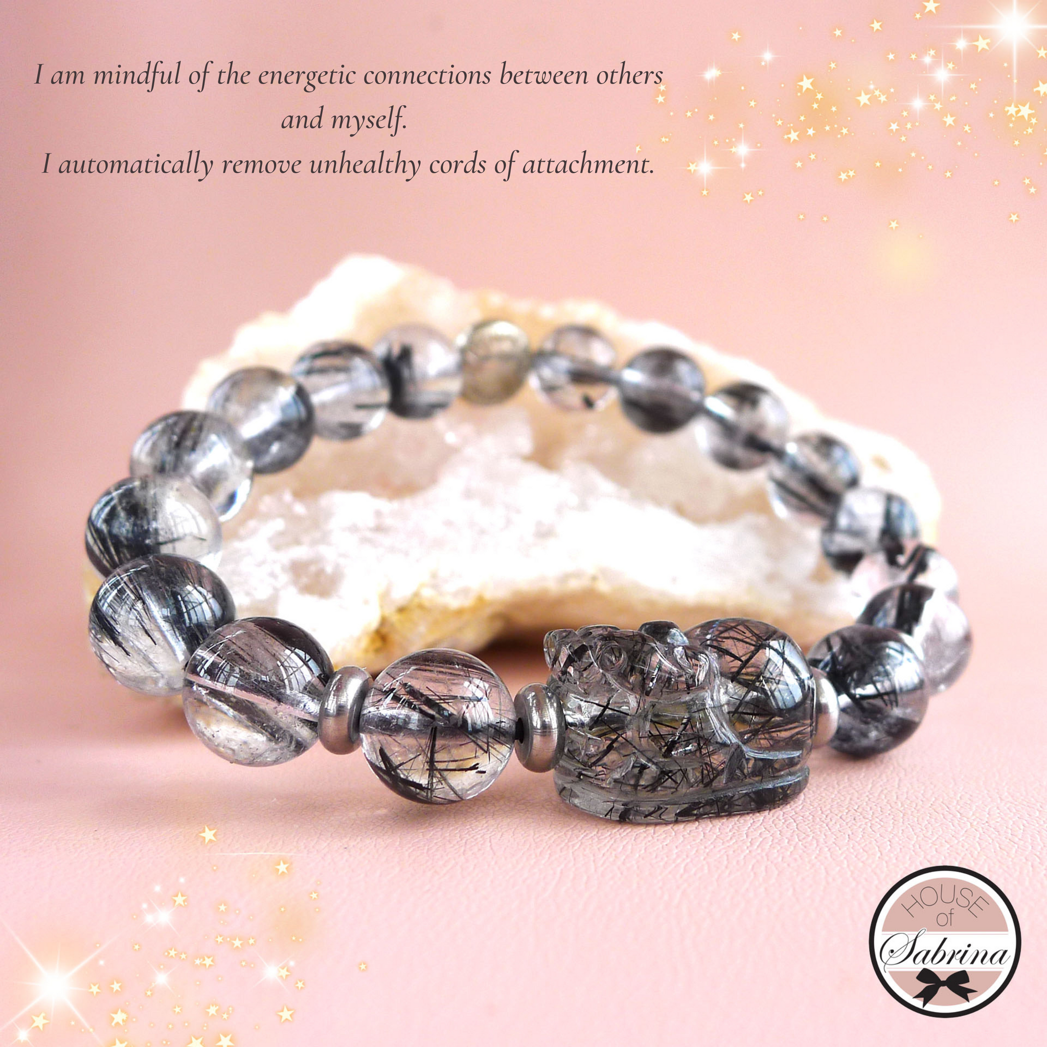 BLACK TOURMALINATED QUARTZ PIXIU BRACELET
