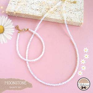 DAINTY 3MM MOONSTONE GEMSTONE BRACELET & NECKLACE