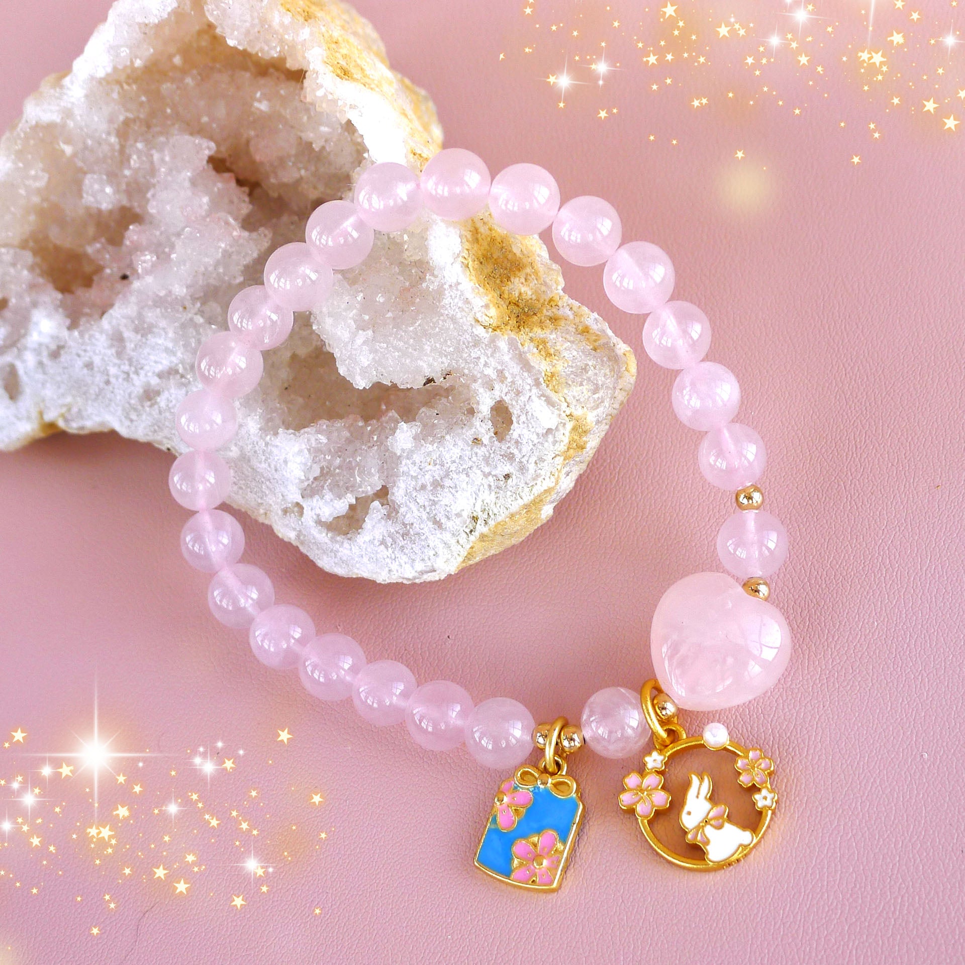 LOVE IN SPRING ROSE QUARTZ RABBIT BRACELET