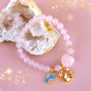 LOVE IN SPRING ROSE QUARTZ RABBIT BRACELET