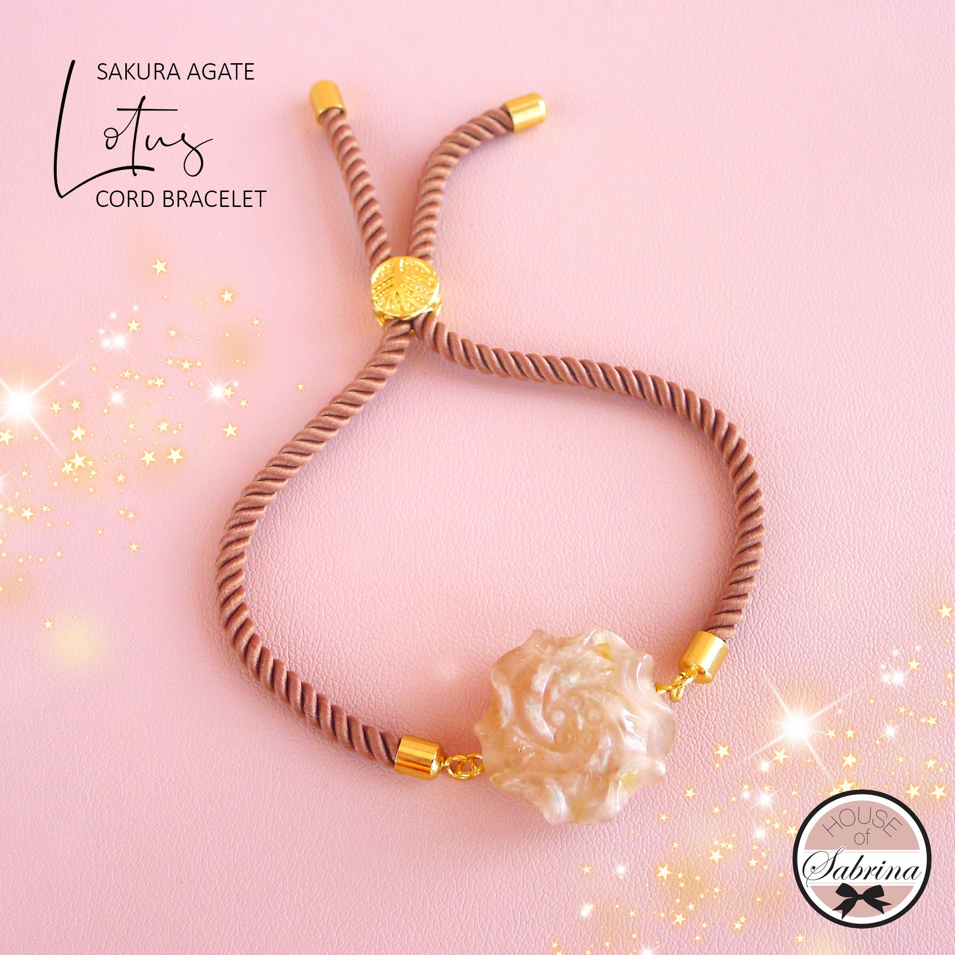 SAKURA AGATE LOTUS STATEMENT CORD BRACELET