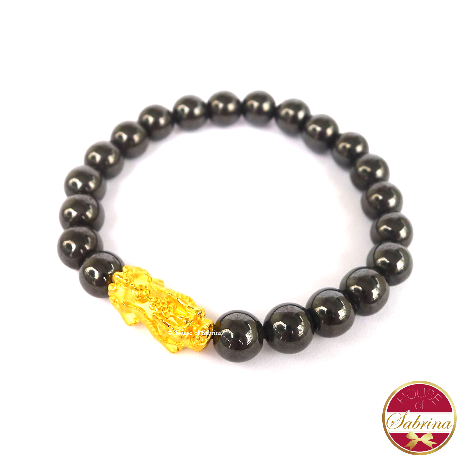 24K Gold Medium Pi Yao in Hematite Bracelet
