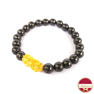 24K Gold Medium Pi Yao in Hematite Bracelet