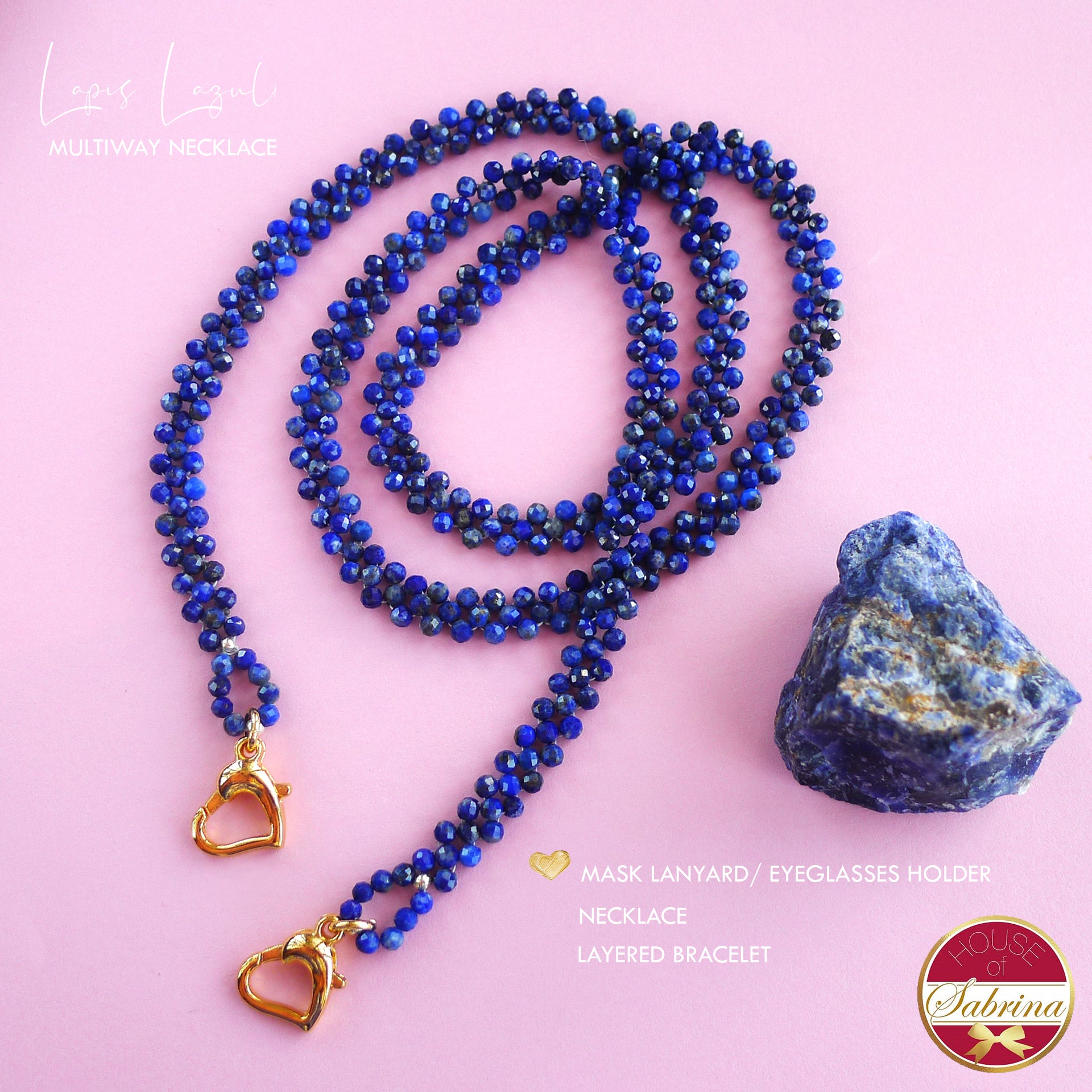LAPIS LAZULI MULTIWAY NECKLACE, BRACELET, MASK LANYARD, EYEGLASSES HOLDER