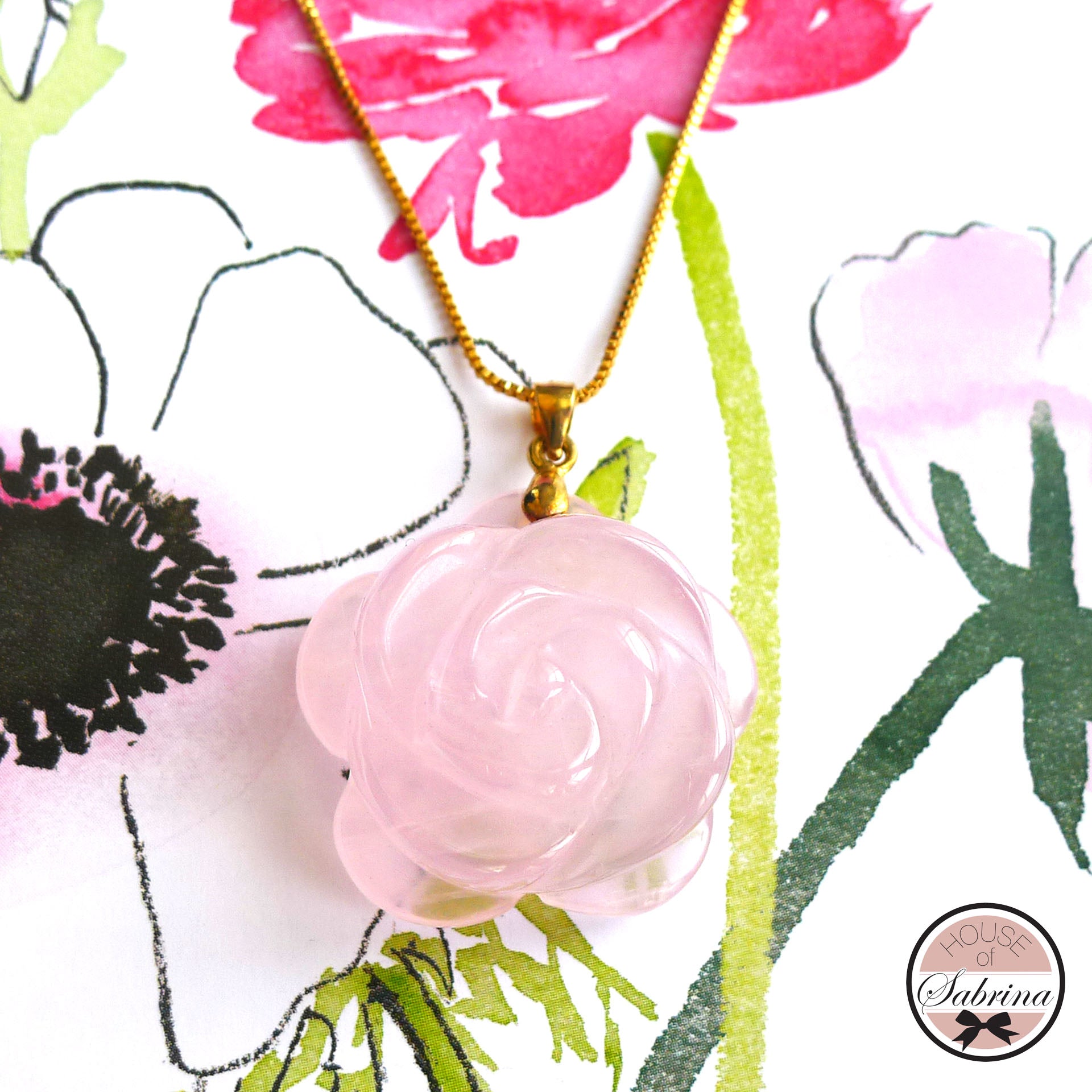 ROSE QUARTZ ROSE NECKLACE