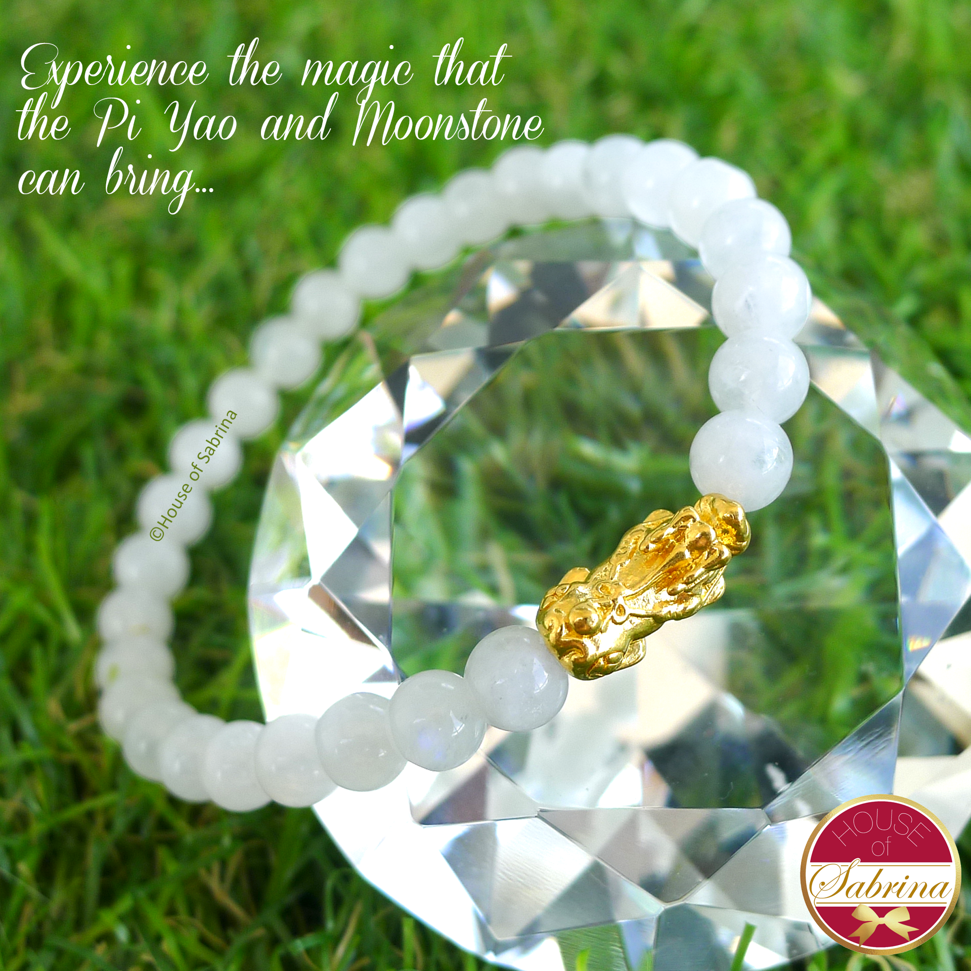 24K Gold Mini Pi Yao on Moonstone Gemstone Bracelet