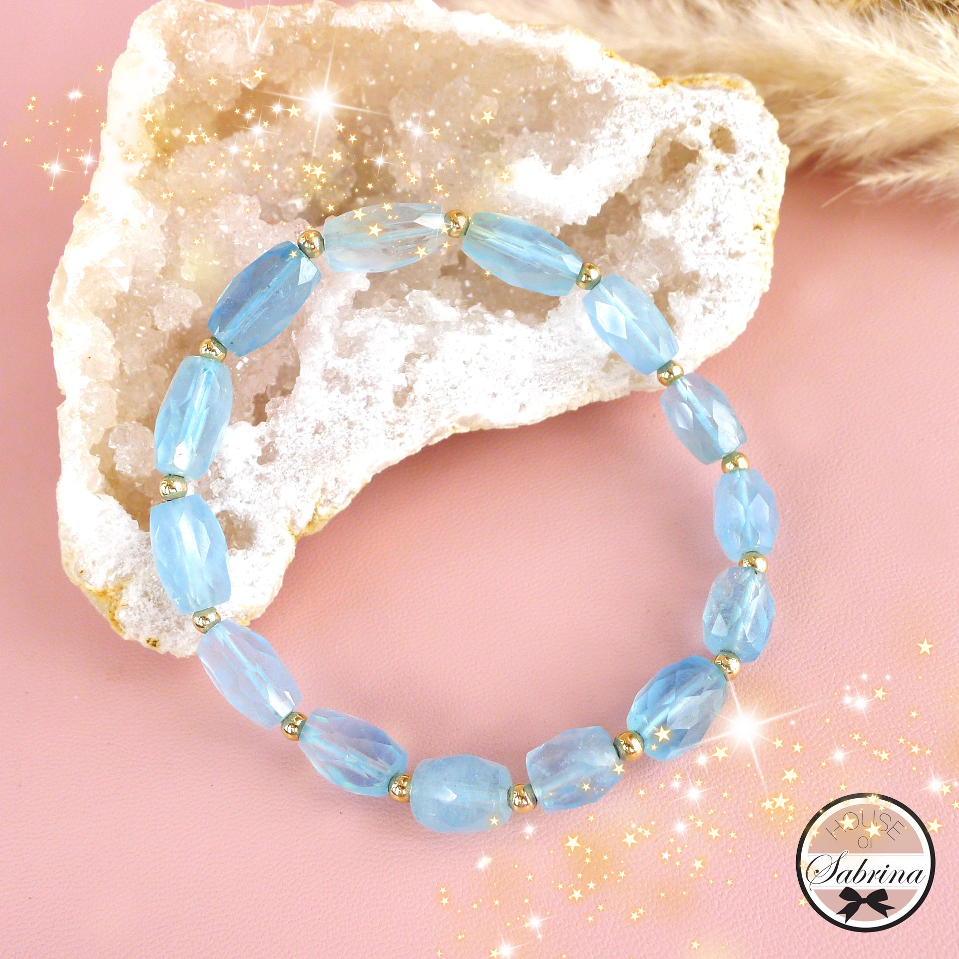 HIGH GRADE LIGHT BLUE AQUAMARINE FACETED BARREL BRACELET
