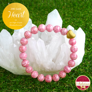 24K Gold Heart on 8mm High-Grade Rhodochrosite