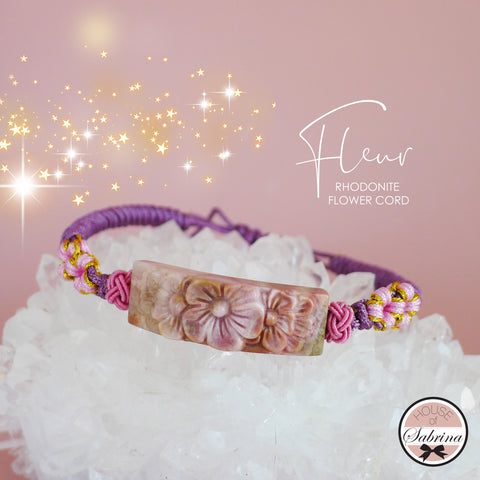 FLEUR RHODONITE FLOWER CORD BRACELET