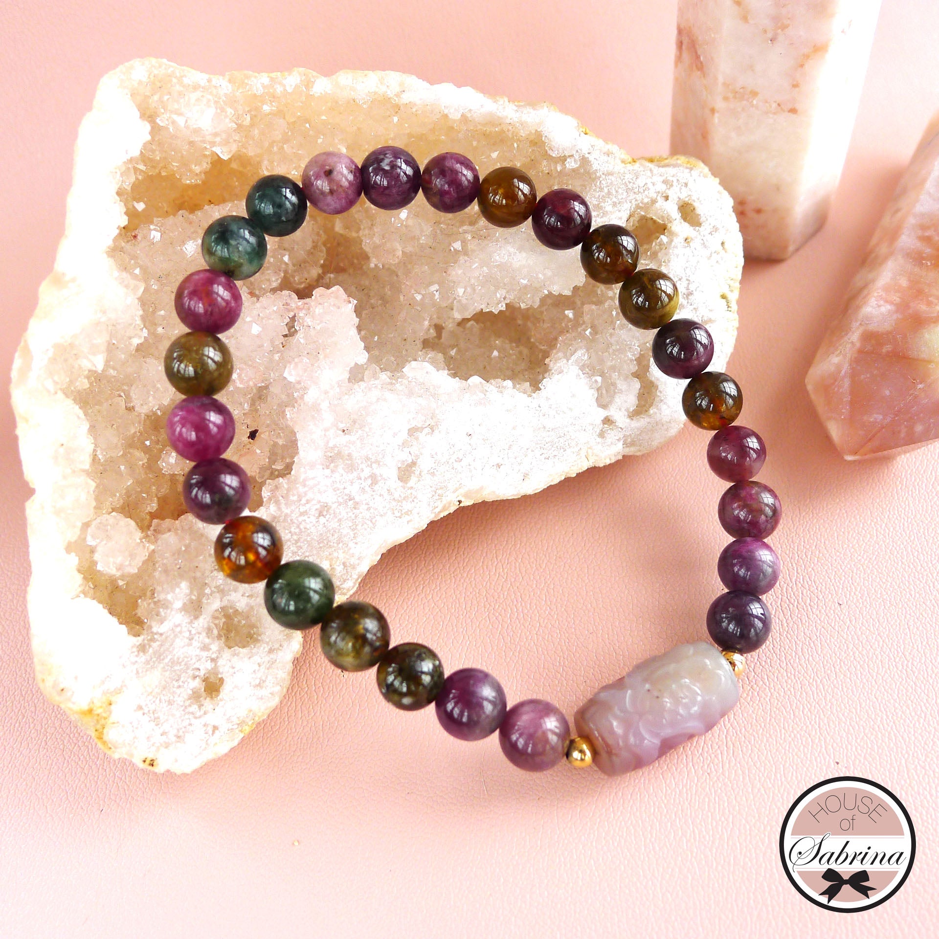 YAN YUAN AGATE LOTUS WITH BERRY TOURMALINE BRACELET