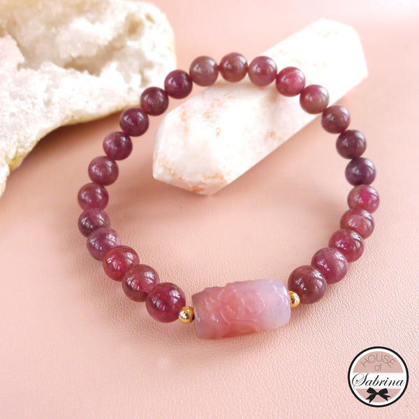 YAN YUAN AGATE LOTUS WITH PINK TOURMALINE GEMSTONE BRACELET