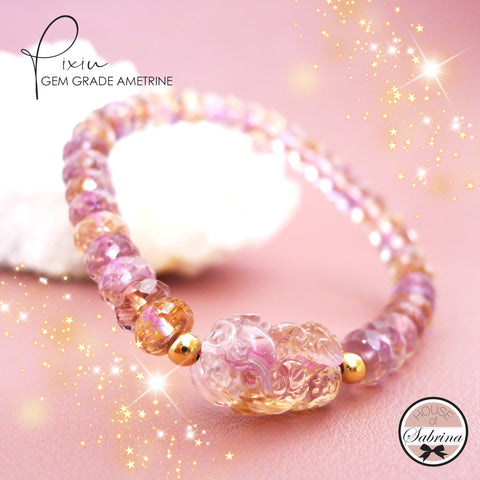 GEM GRADE AMETRINE PIXIU FACETED RHONDELLE GEMSTONE BRACELET