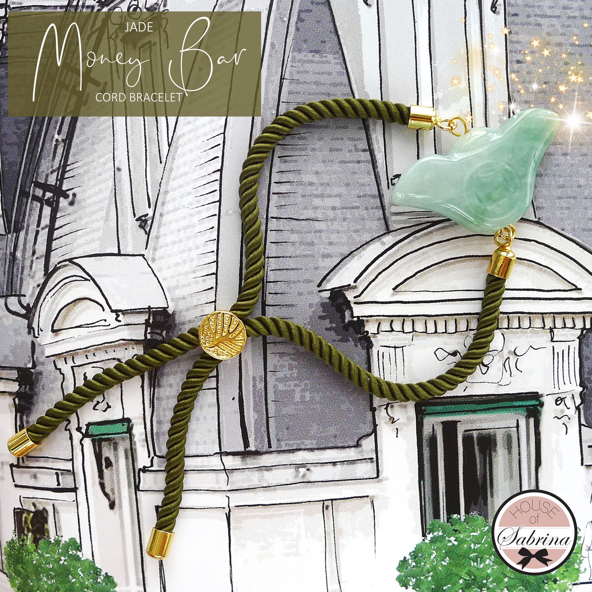 JADE MONEY BAR INGOT STATEMENT CORD BRACELET