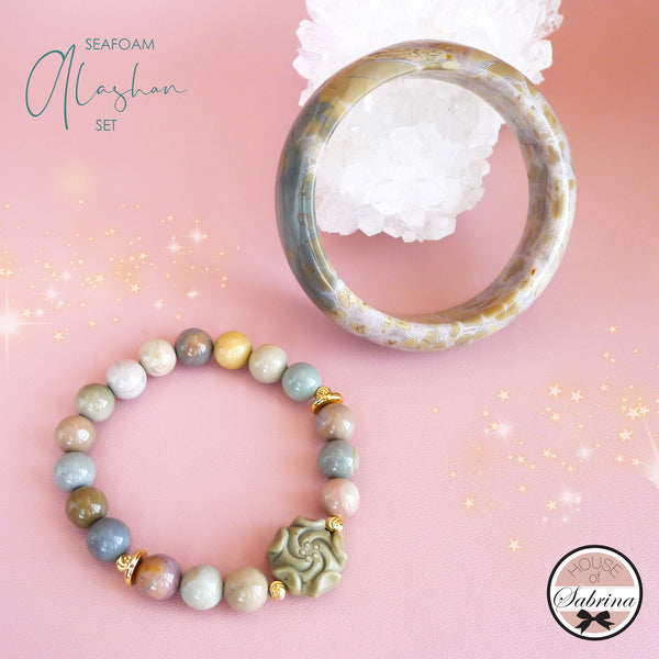SEAFOAM ALASHAN AGATE GEMSTONE BRACELET SET