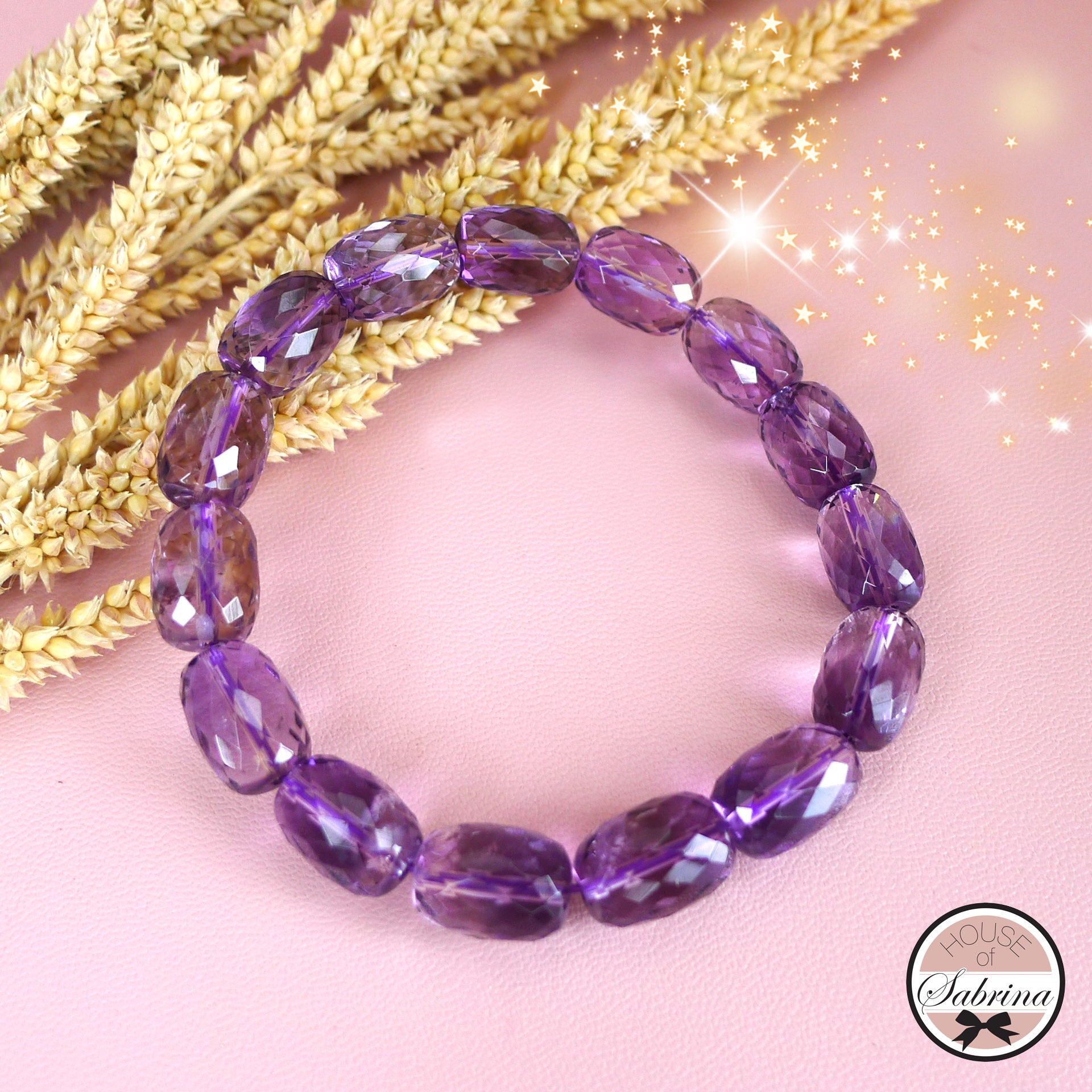 GEM GRADE FACETED AMETHYST BARREL GEMSTONE BRACELET