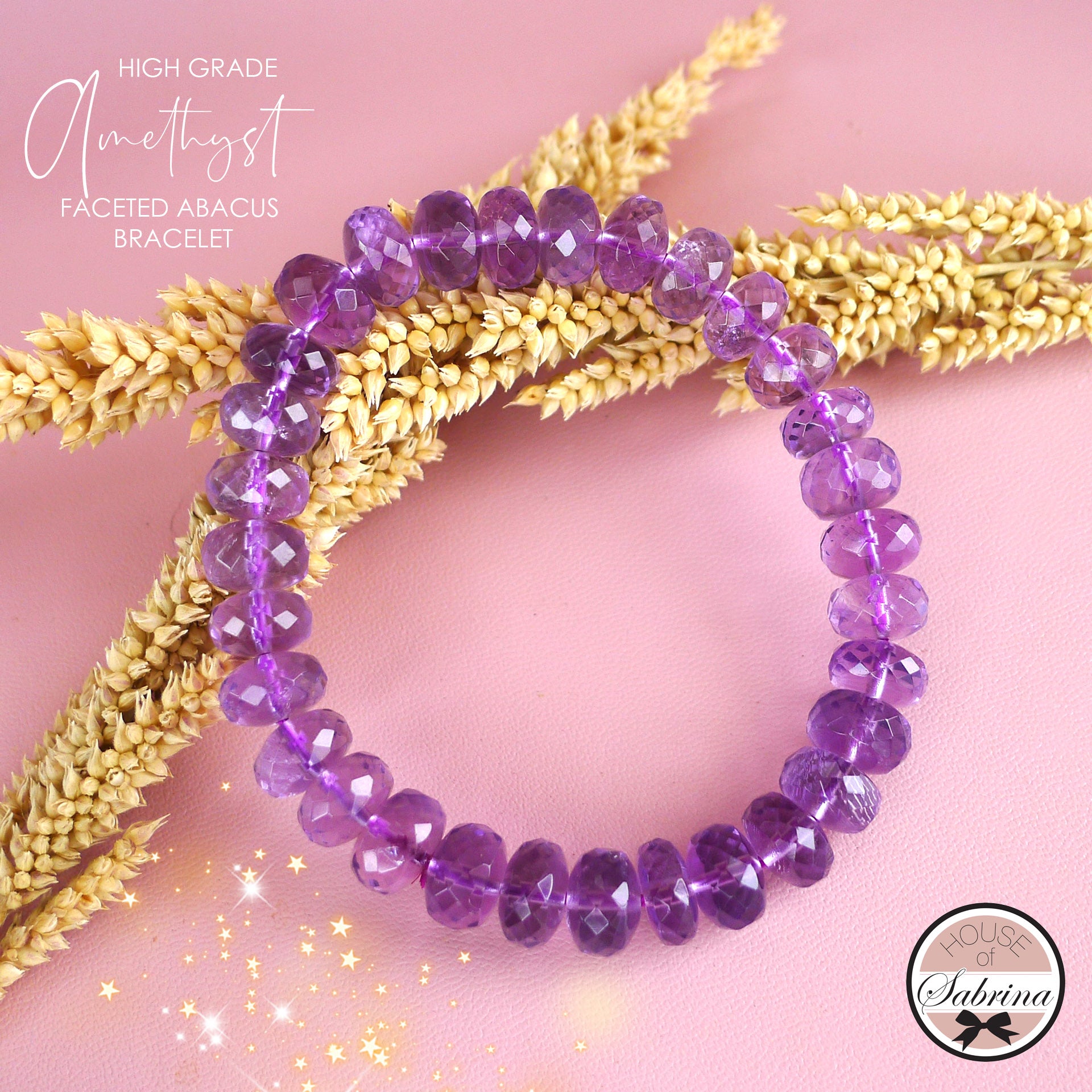 HIGH GRADE FACETED AMETHYST ABACUS GEMSTONE BRACELET