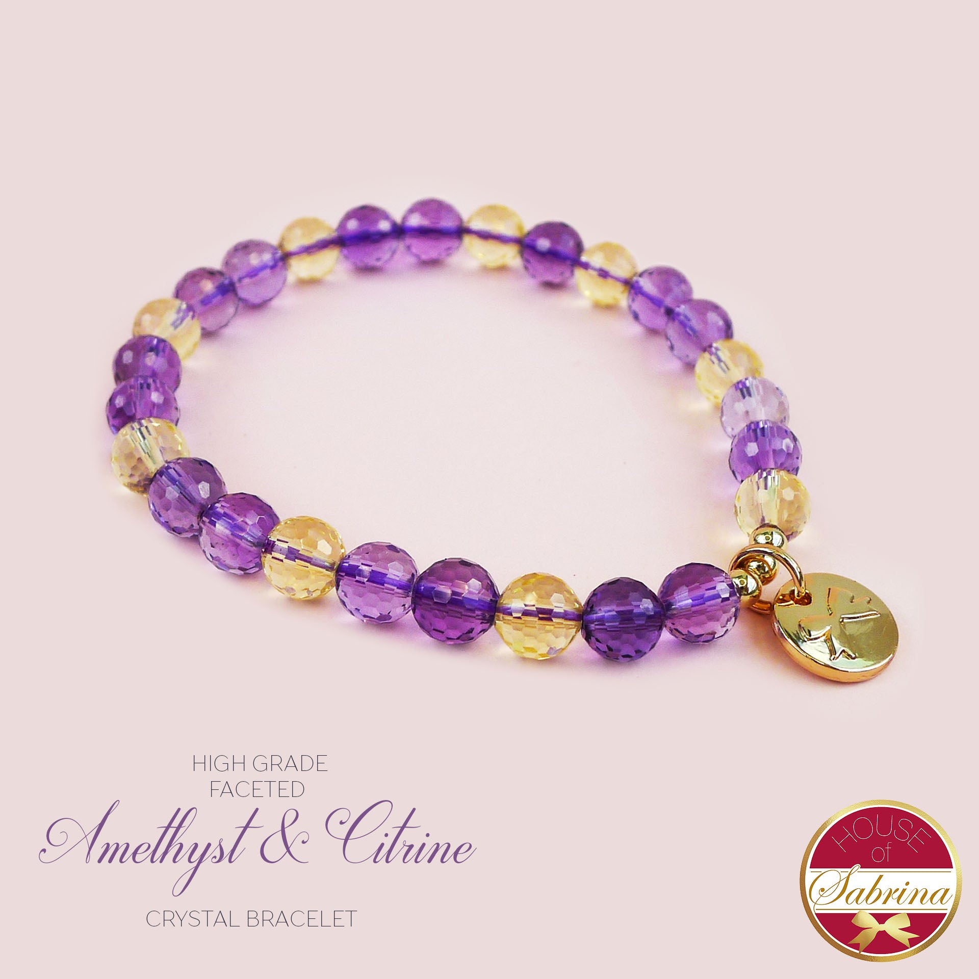 HIGH GRADE AMETHYST + CITRINE CRYSTAL BRACELET