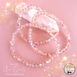 BLUSH PINK AURA QUARTZ FACETED CUBE