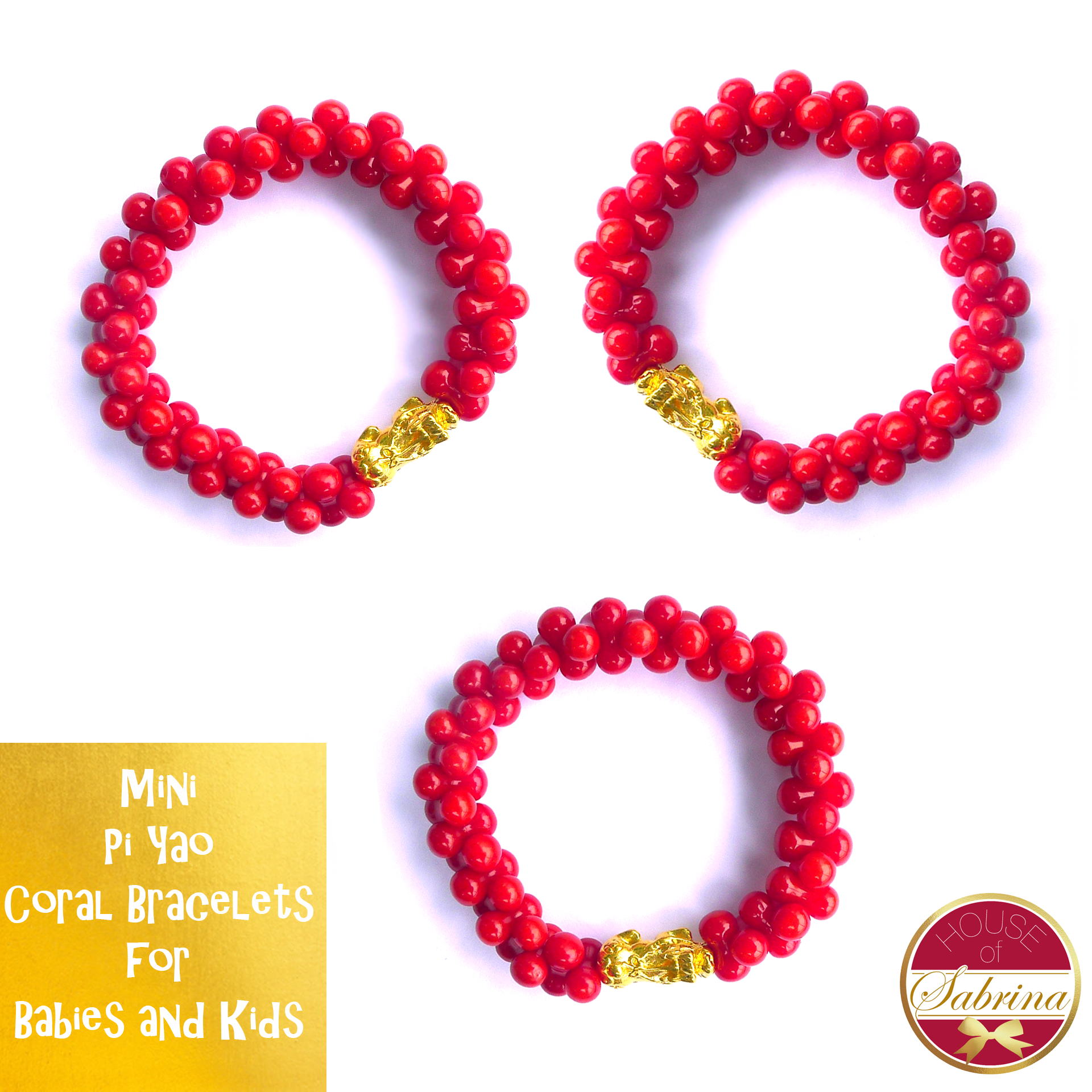 24K Gold Mini Pi Yao Coral Bracelet for Babies and Kids