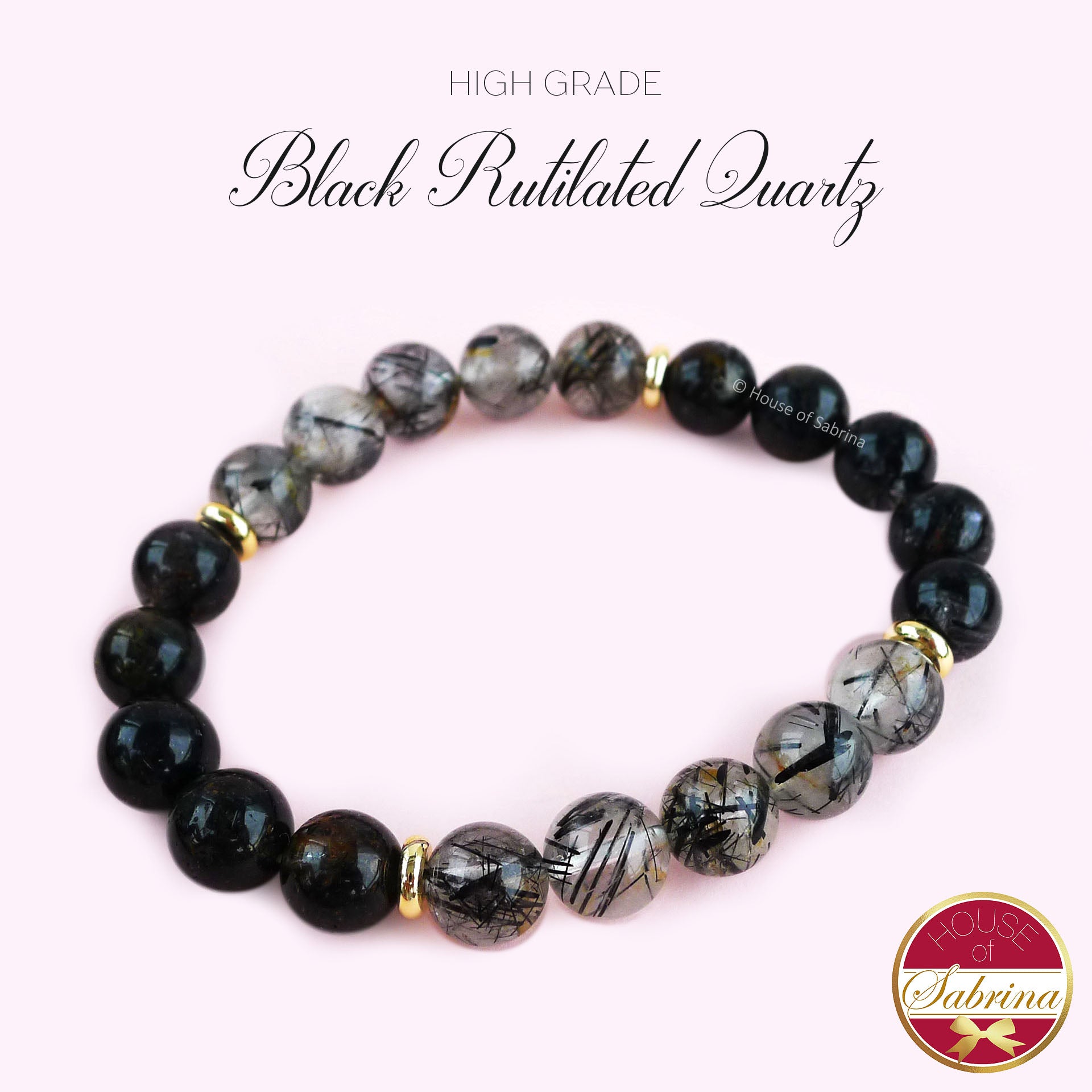 HIGH GRADE BLACK RUTILATED QUARTZ GEMSTONE BRACELET