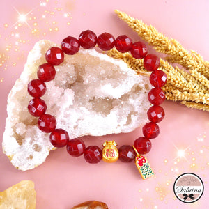 HIGH GRADE FACETED RED CARNELIAN WITH PROSPERITY CHARMS