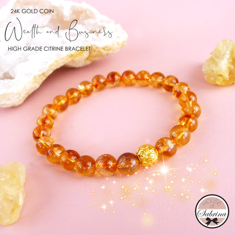 24K GOLD WEALTH AND BUSINESS HIGH GRADE CITRINE LUCKY CHARM BRACELET