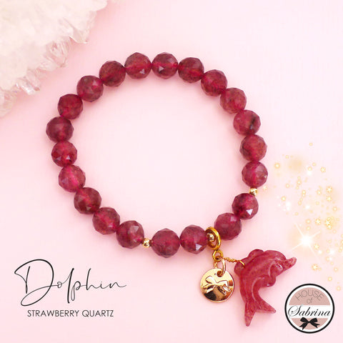 Dolphin Strawberry Quartz Gemstone Lucky Charm Bracelet