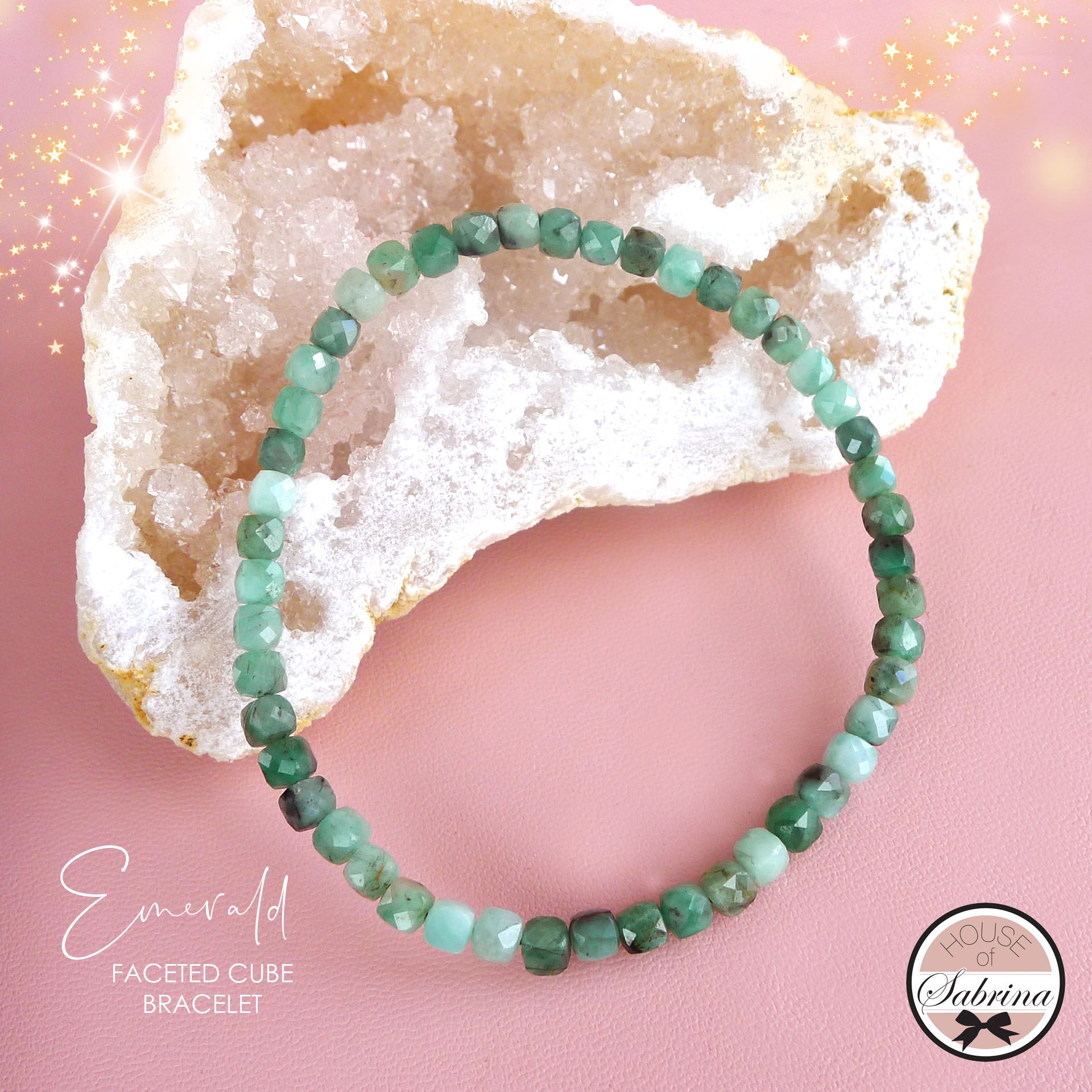 EMERALD FACETED CUBE GEMSTONE BRACELET