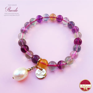 HIGH GRADE FLUORITE WITH DANGLING FRESHWATER PEARL GEMSTONE BRACELET